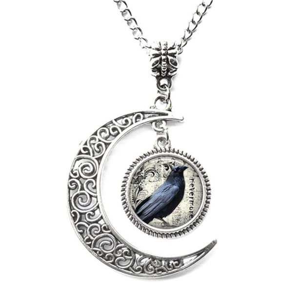 Charm Crescent Moon Poe's Raven Pendant Jewelry - Picture 1 of 4